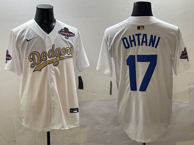 Men Los Angeles Dodgers #17 Ohtani White Champion gold character 2025 Nike MLB Jersey style 33111->los angeles dodgers->MLB Jersey